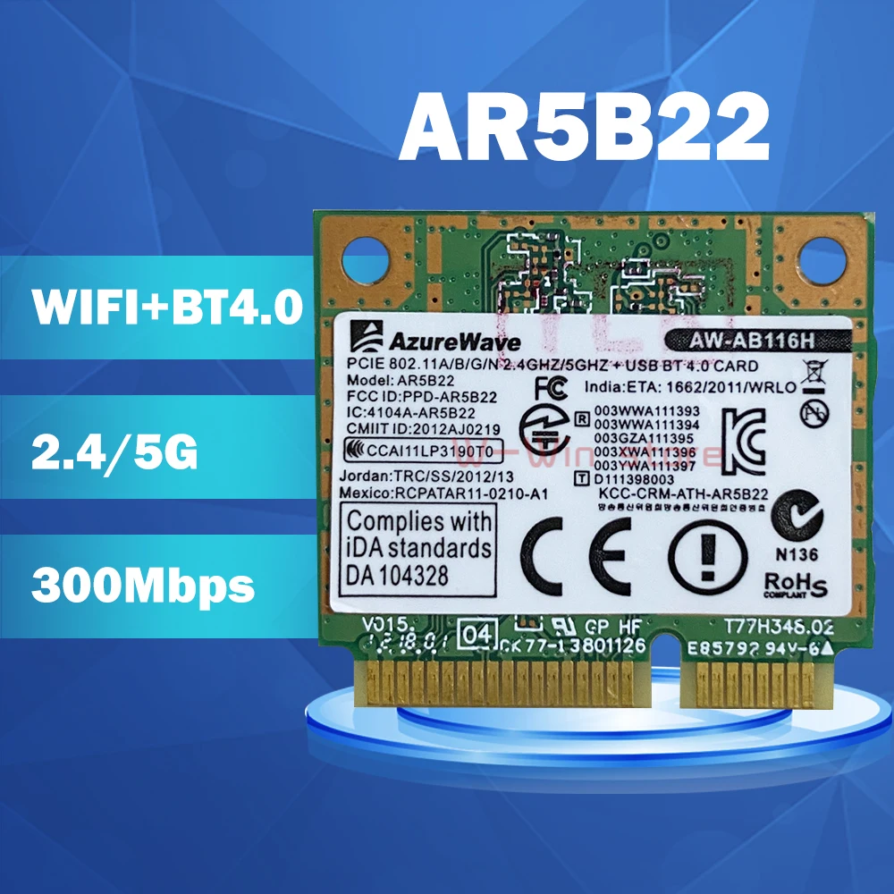 Atheros AzureWave AR9462 AR5B22 WB222 Half Mini PCIe 300Mbps+Bluetooth4.0 WLAN Wifi Wireless Card | Компьютеры и офис