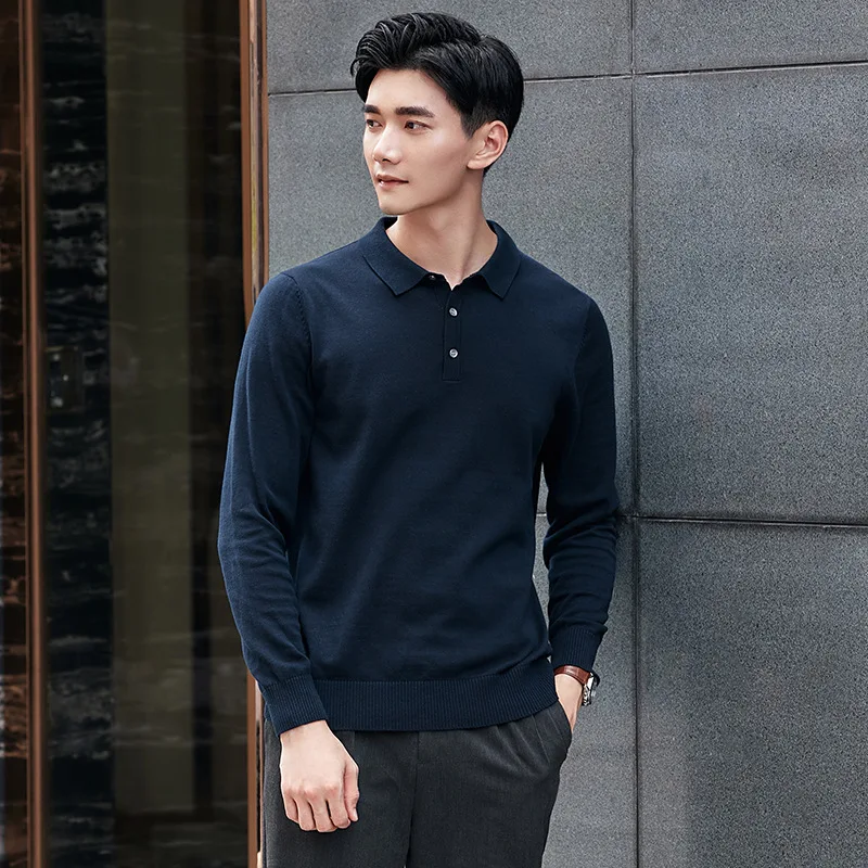 Мужской трикотажный свитер-поло модный Повседневный пуловер цвета хаки с