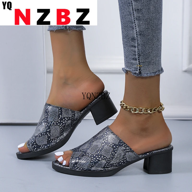

New Slippers Women Peep Toe High Heels Summer Shoes Wear Square Heel Women Shoes Fashion Slippers Ladies Shoes Thick Heel Women
