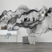 milofi custom large personality wall cloth new chinese ink painting smoke eight horses picture background wall paper mural