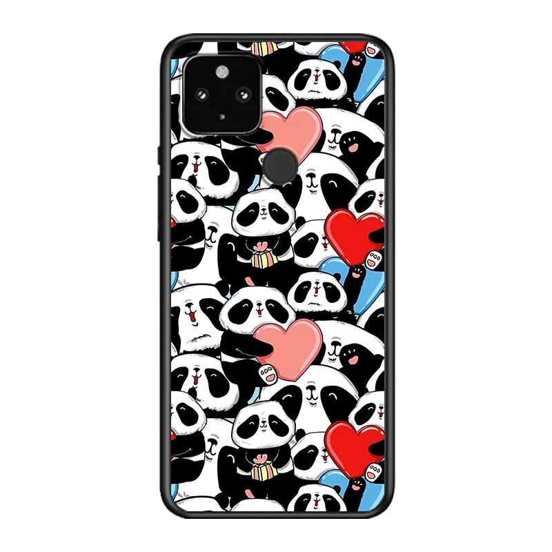 

Cartoon Lovely Panda Soft TPU Silicone Black Cover For Google Pixel 5 4A 5G 4 XL Phone Case