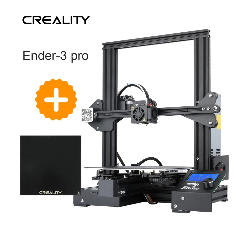 CREALITY 3d принтер обновление видения Ender-3 профессиональный принтер DIY комплект Ender-3 PRO с МВт блок питания 3D Drucker Impresora Принтер Комплект - Цвет: Add Glass plate
