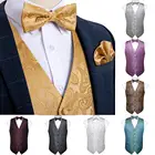 Мужской классический жаккардовый жилет серебристого, золотого, черного цвета с пейсли-рисунком для вечерние ринки, свадьбы, карманный квадратный галстук для костюма, смокинга, DiBanGu