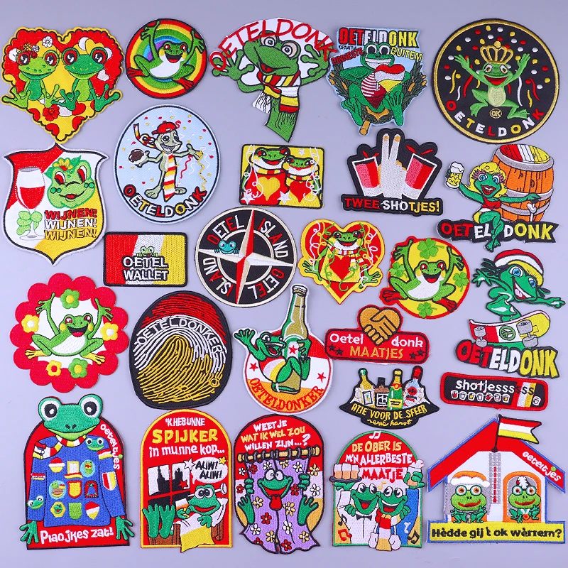 

Oeteldonk Emblem Full Embroidered Frog Carnival for Netherland Iron on Patches On Clothes Frog Patches for Clothing Hippie Badge