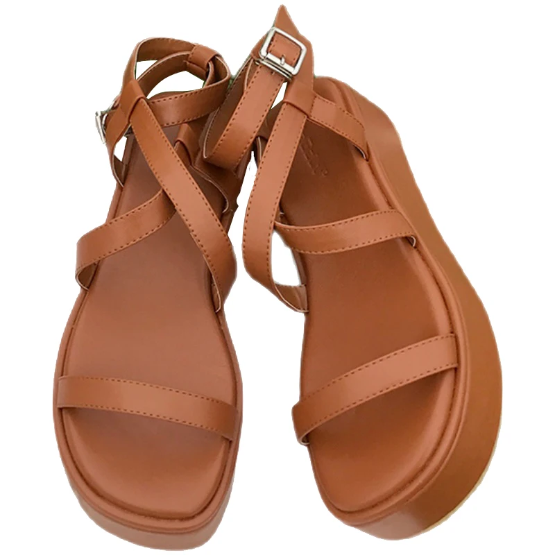 

Platform Sandals Female Shoes 2021 Summer Flat Bottom Casual Student White Mid-heel Wedges Sandalia Feminina Ankle Strap Slipper