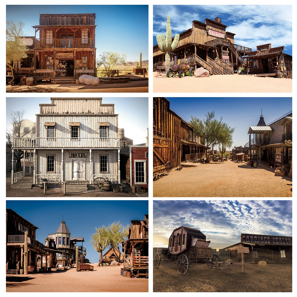 

Laeacco Desert Cactus Old Wooden Saloon West Cowboy Wood Jar Street Home Decor Scenic Photographic Background Photo Backdrops