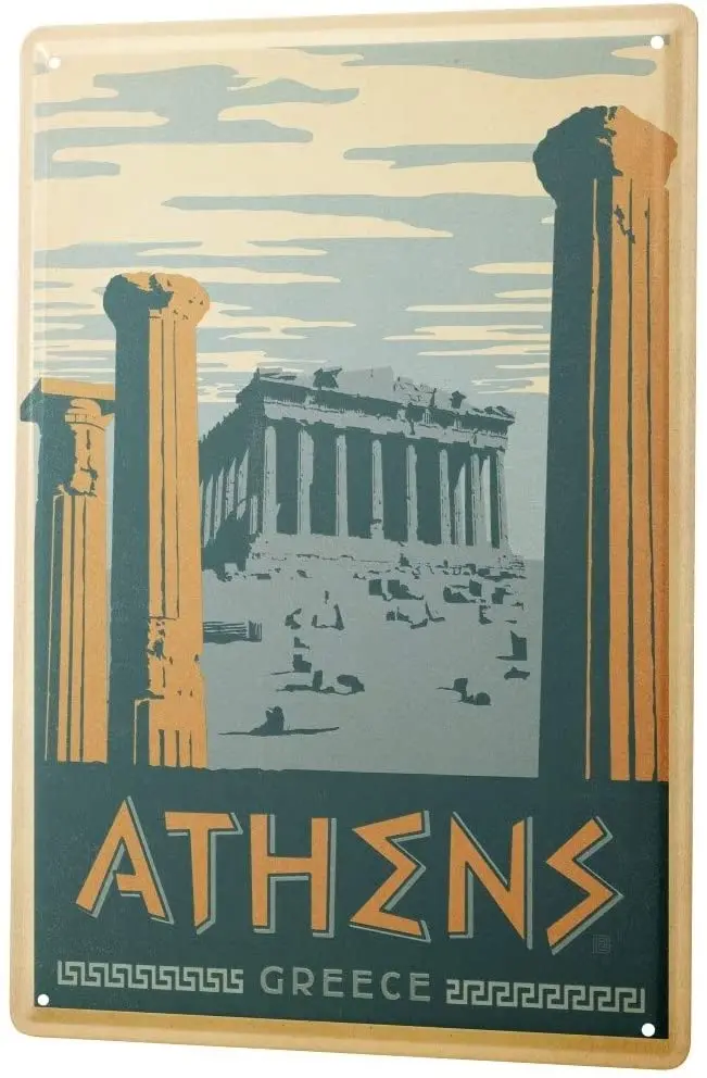 

SINCE 2004 Tin Sign Metal Plate Decorative Sign Home Decor Plaques Deco City Athens Greece Acropolis 8X12