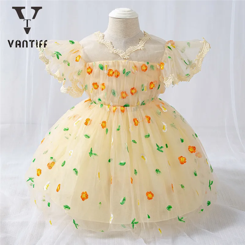 

2021 летние платья для маленьких девочек, красивое платье принцессы, сетчатая юбка с цветами, детская одежда, одежда для дня рождения вечерние...