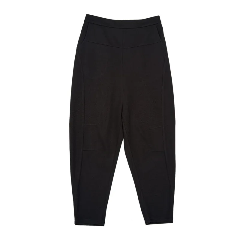 

IEQJ Pants Womens Black Wild Casual Ankle-length Loose Oversized Elastic Waist Simple Slim 2021 New Spring Fashion Tide XA188