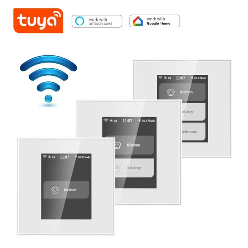 

Tuya WiFi LCD Smart Light Switch With Luxuray Glass Panel, Touch Sensor Smart Wall Switch Voice Work With Alexa, Google Home