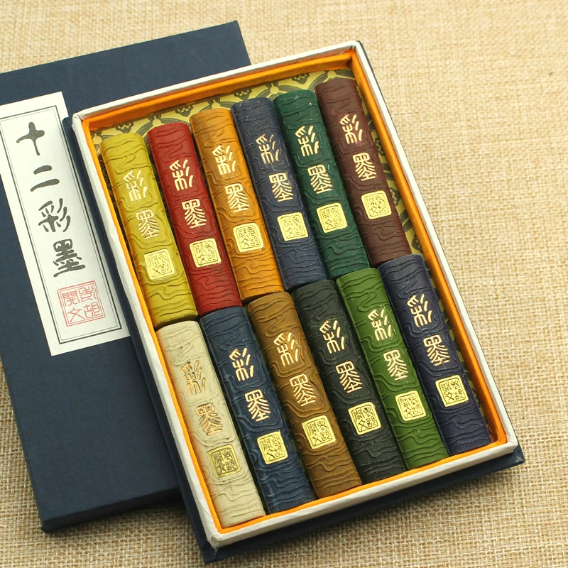 

Chinese Color Ink Stick Hui Ink Stick Chinese Painting Colored Ink Block Set Calligraphy Writing Ink Stone Watercolor Ink Stone