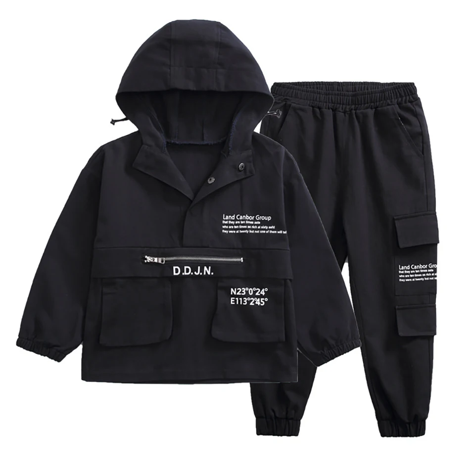 2020 Boy Steetwear Suit Loose Casual Hoodies jacket + Pants Clothing Print Letter Clothes For 6 7 8 9 10 11 Years teenager | Детская