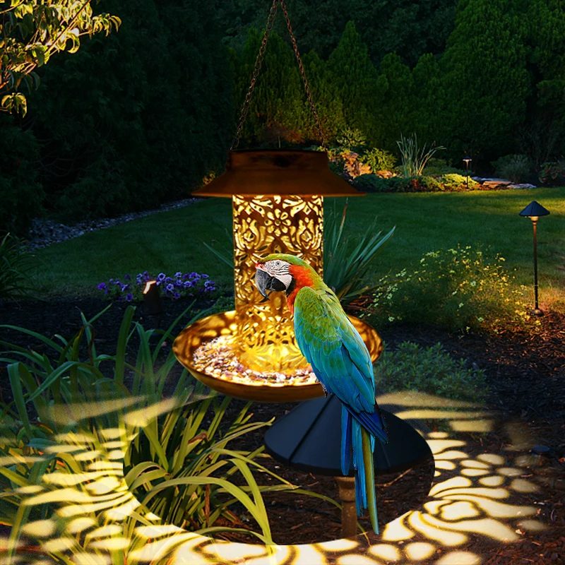 Кормушка для птиц на солнечной энергии светодиодное освещение бронзовый