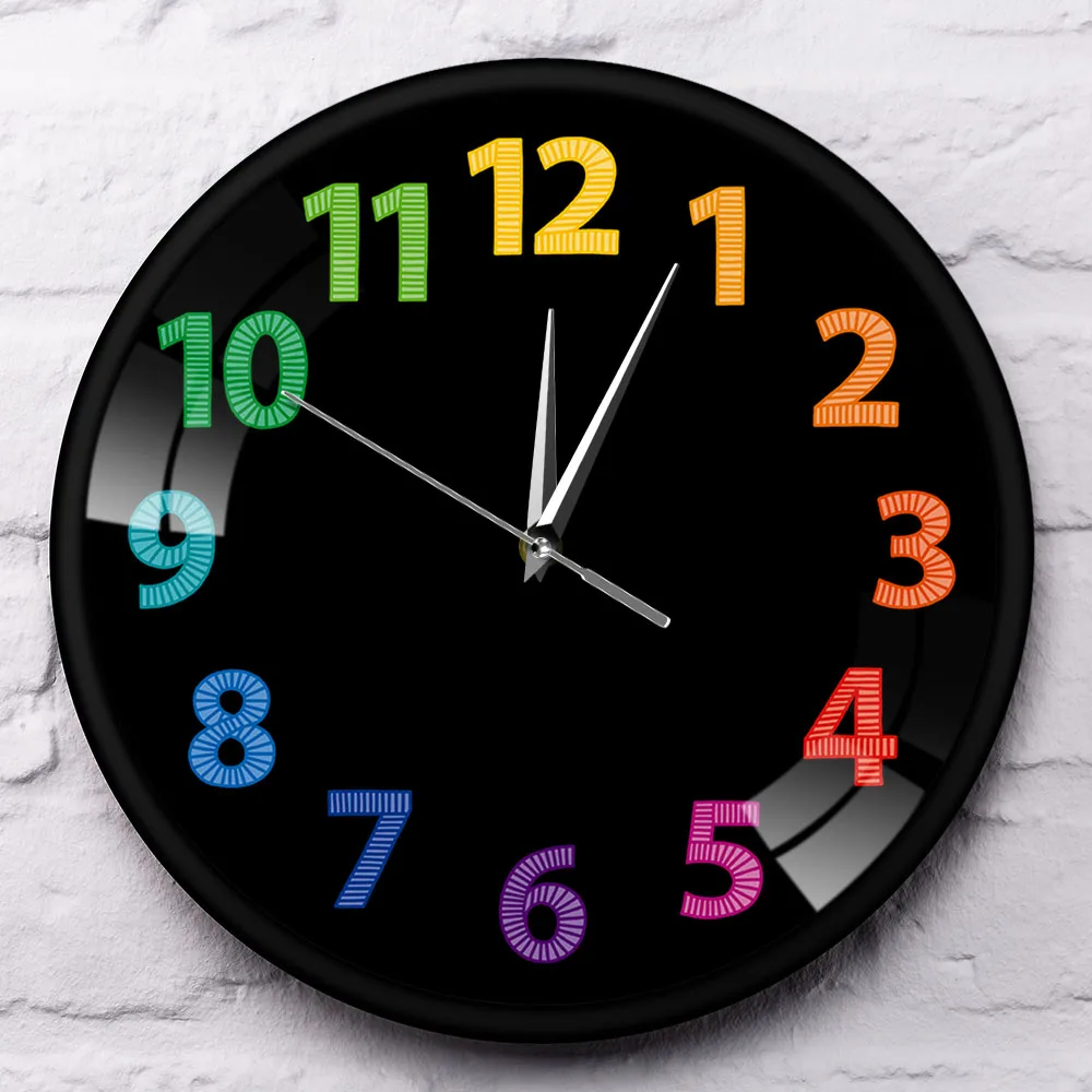 Современные настенные часы с разноцветными номерами декоративные радужной