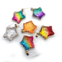 1pcs natural stone pendant crystal star shape copper edging design jewelry making supplies accessories diy necklace color charm