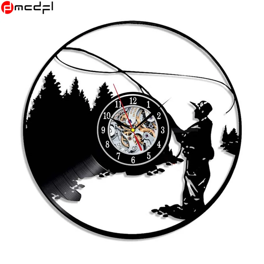 Наружные настенные часы Go Fishing Design Черные виниловые с записью LP ремонтом сделай