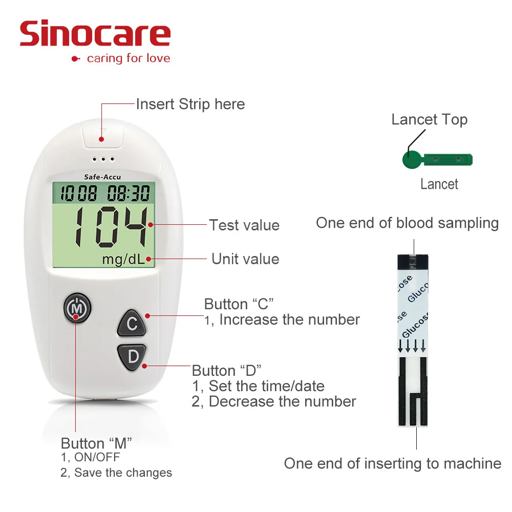 Глюкометр Sinocare CE Safe-Accu для измерения уровня сахара в крови | Красота и здоровье