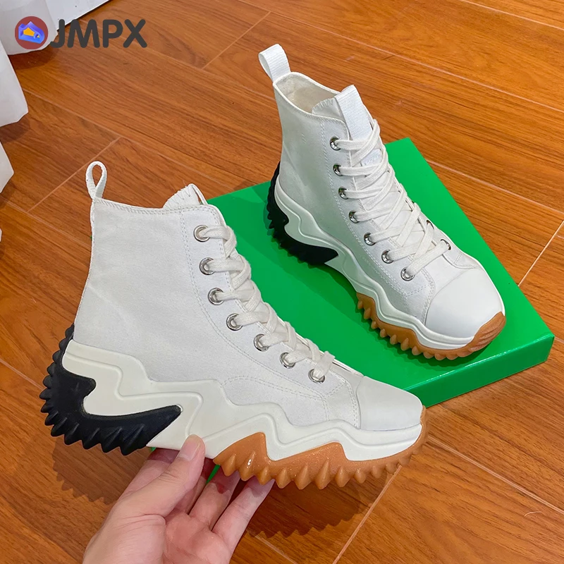 JMPX Women's High Platform Canvas Shoes Fashion Female Round Toe Lace Up Pumps Sneakers Spring Women High Top Vulcanized Shoes
