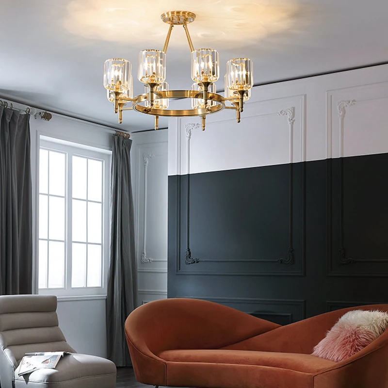 Современная стеклянная хрустальная люстра медный светодиодный подвесной