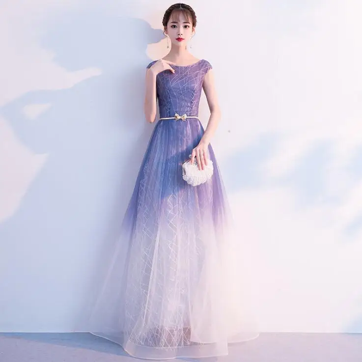 

Fashion Gradient Color Ladies Dress A-shaped Blue and White Long Banquet Dress Wedding Women's Clothing