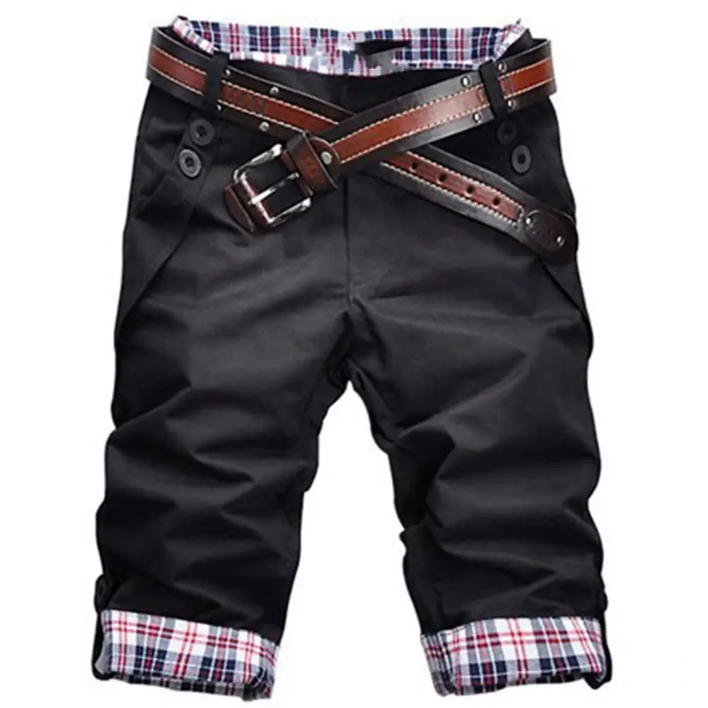 

Shorts Summer Beach Casual Men Plaid Patchwork Turn Up Cuff Shorts Fifth Pants Trousers