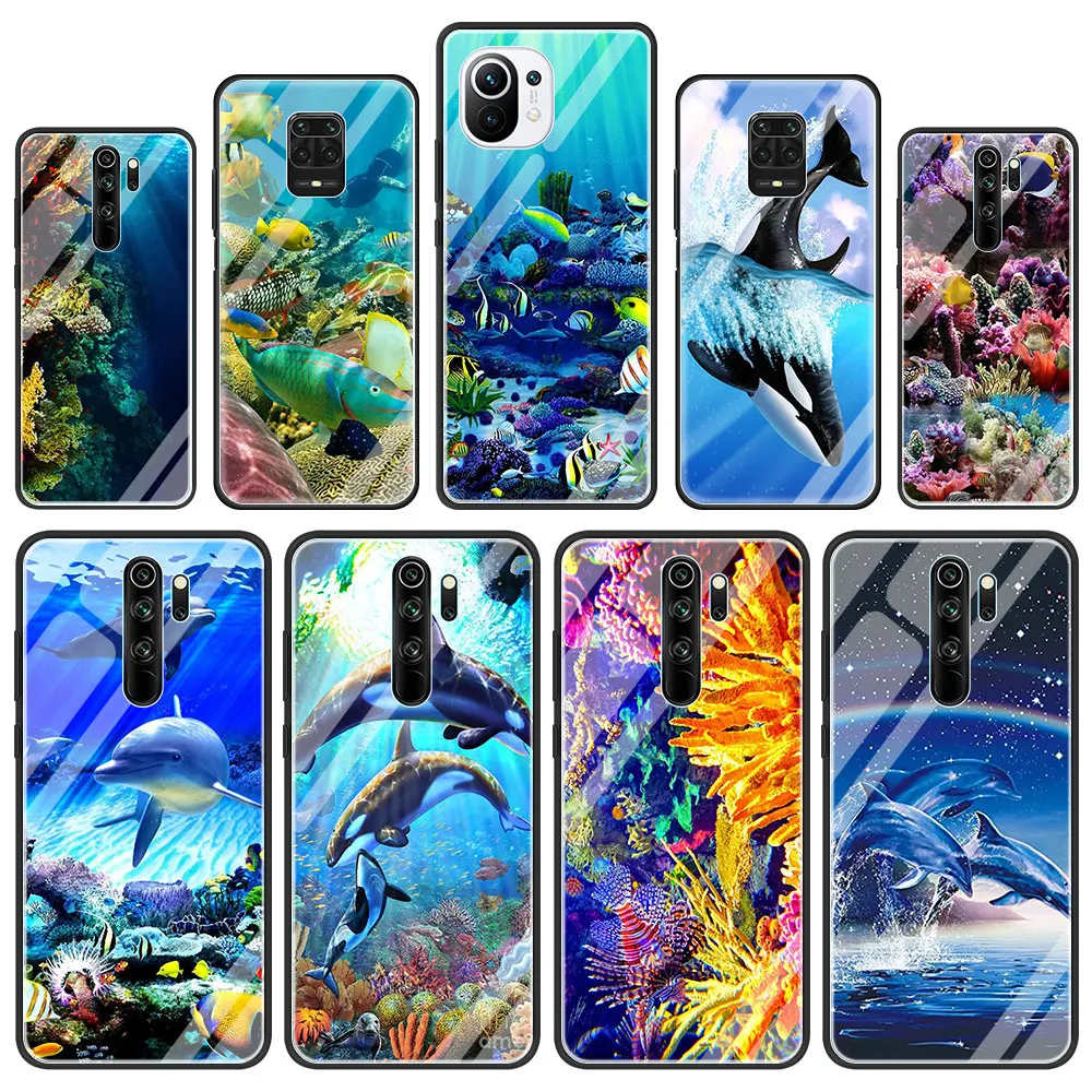 

Ocean Whale Shark Tempered Glass Phone Case for Xiaomi Redmi Note 9S 8 Mi Poco X3 NFC 9 7 8T 10 Lite 9T 10T K40 Pro 9C Cover