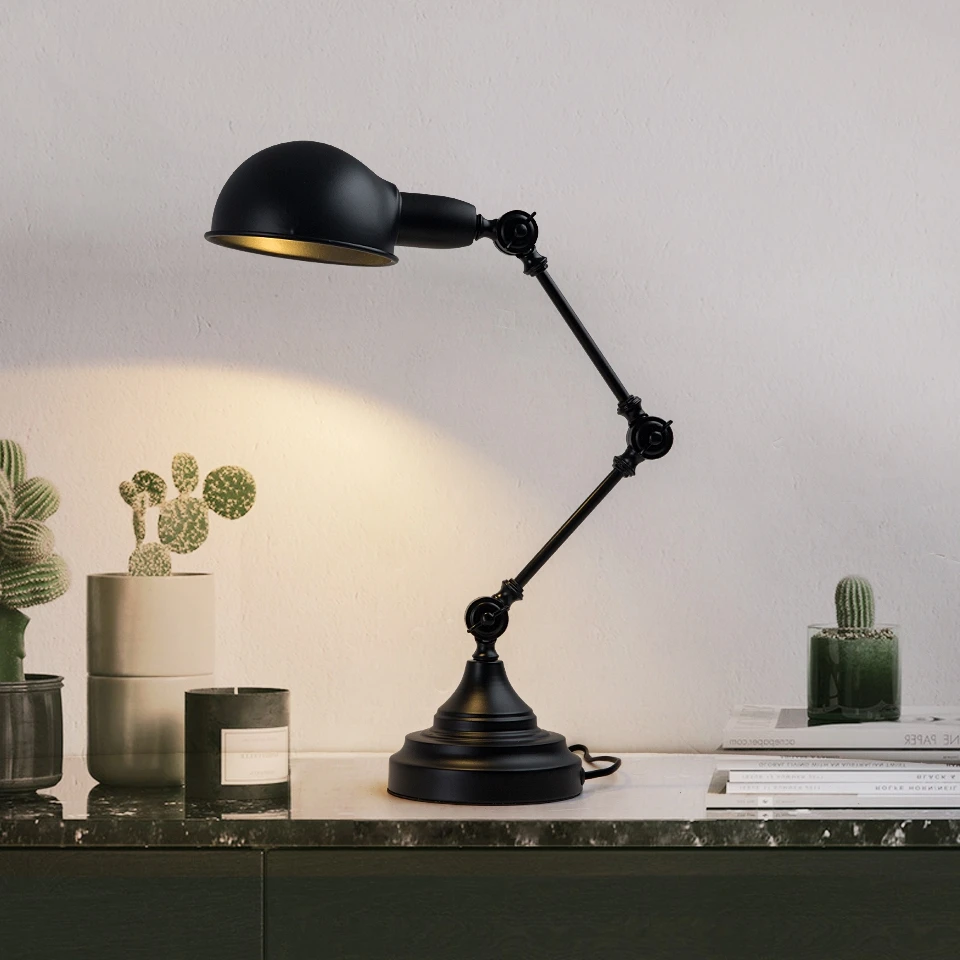 

OuXean складной черный Настольный светильник E14 25W галогенные лампы в металлической простая Поворотная рука настольная лампа для чтения для оф...