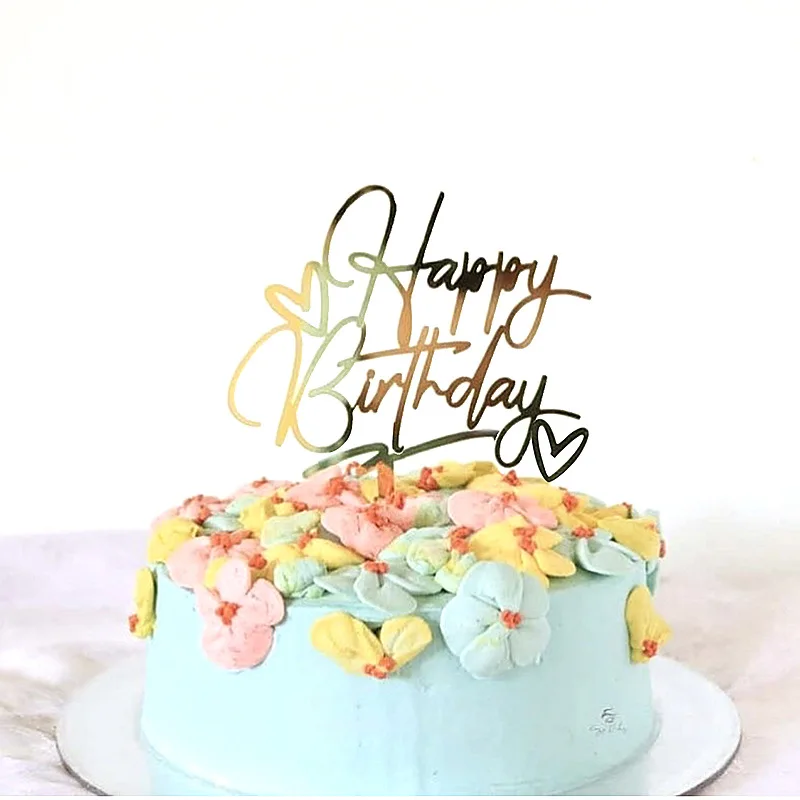 

New Happy Birthday Cake Topper Rose Gold Heart Birthday Acrylic Cake Topper For Kids Birthday Party Cake Decorations Baby Shower