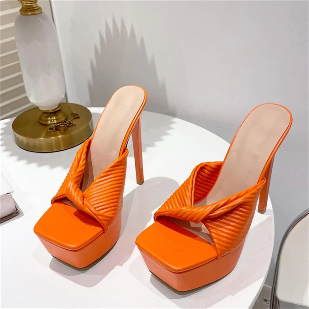 

RIBETRINI Brand New Fashion Open Toe Slip On Women Sandals High Heels Design Luxury Square Toe Candy Color Party Shoes Ladies