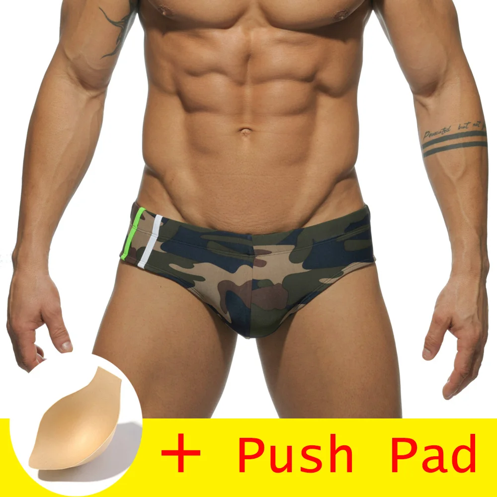 

Low Waist Bikini Sexy Swimsuit Waterproof Men's Swimming Trunks Brand Swim Brief 17 Colors Swimwear Men With Push Pad C1985