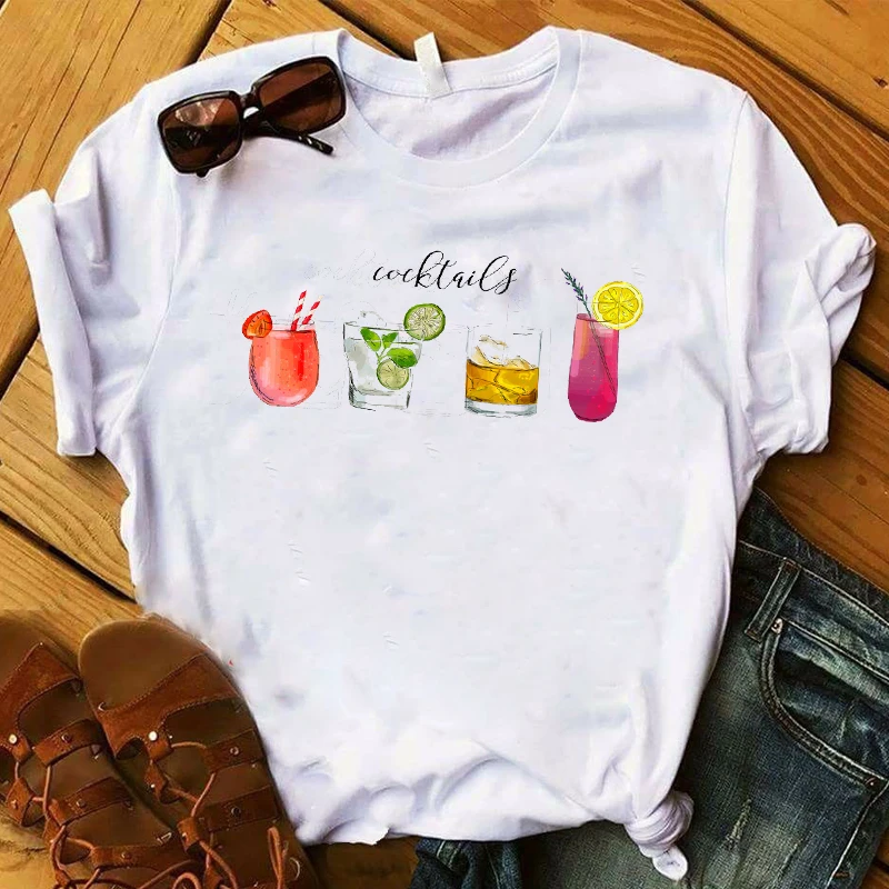 

Women Lady T Shirt Food Beer Printed Tshirt Ladies Short Sleeve Loose Tee Shirt Women Female Tops Clothes Graphic T-shirt