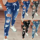 Лидер продаж 2021, джинсы со шнурком для женщин, Стрейчевые рваные джинсы, джинсы, женские джинсы, полная длина, брюки-карандаш