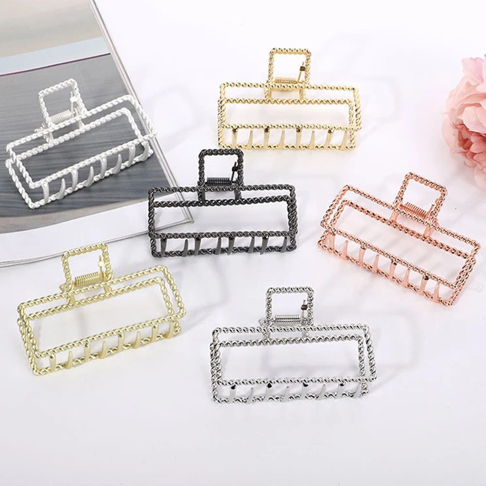 

Fashion Girl Hair Claw Geometric Imitation Pearl Hairpin Crab Simple Square Shape Crystal Hair Clips Hair Accessories For Women
