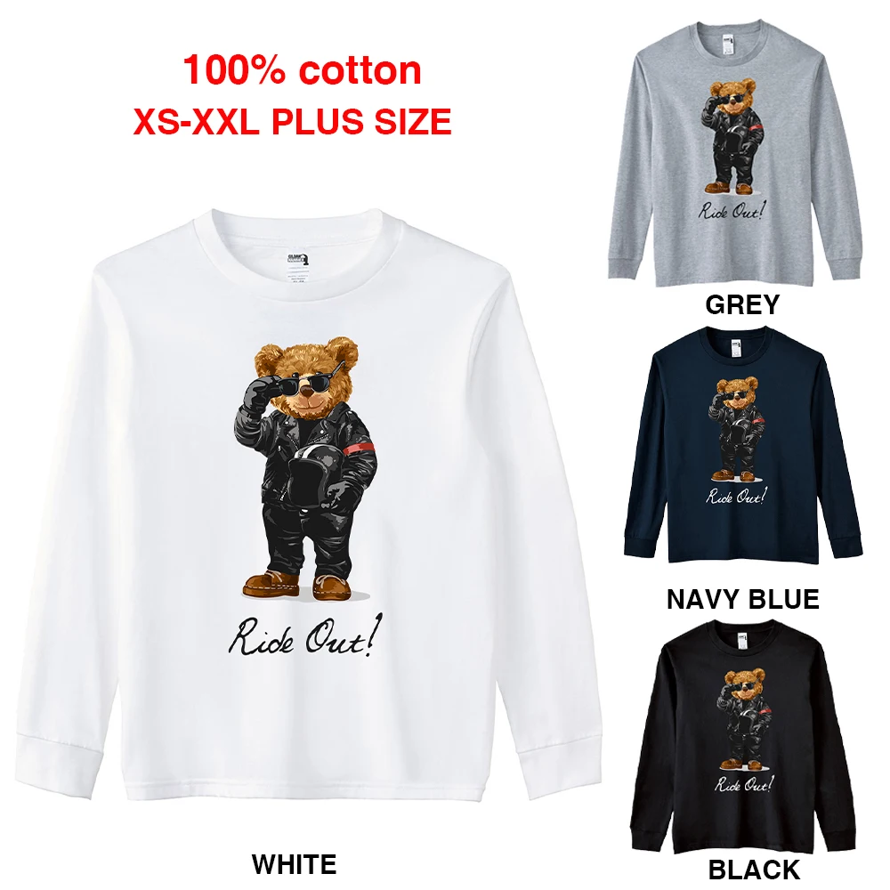

BLINGPAW Spring/Autumn Ride Out Letter Graphics Unisex Long Sleeve T-Shirt O-Neck Tops Casual 100% Cotton