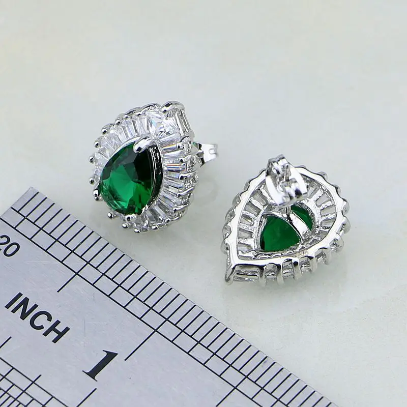 Женский комплект украшений из серебра 925 пробы с натуральным зеленым Изумрудным