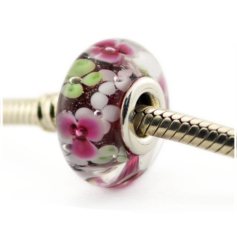 

Fits Pandora Bracelet Flower Garden Murano Glass Charms Original 925 Sterling Silver Beads DIY Jewelry Making Berloques