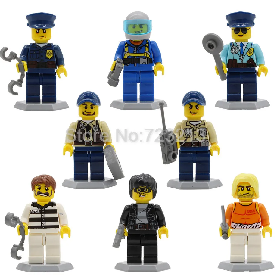 8pcs City Police 8 шт./16 шт., городской Набор фигурок, полицейский строительный работник, МОС, занятие, спецназ, строительные блоки, наборы, модели, набор кирпичей, обучающие игрушки - Цвет: 8pcs City Police