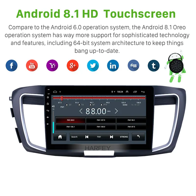 Harfey 10.1'' Android 8.1 Car GPS Navi Radio 2.4L High version Head Unit for Honda Accord 9 2013 support Carplay HD Touchscreen |