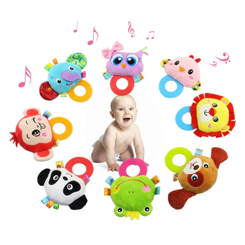 

Newborn Toys Infant Hand Grasping Silicone Teether Rubber Rattle Doll BB 0-12 Month Plush Stuffed Educational Toy