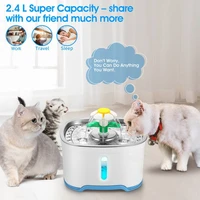 pet stainless steel double nozzle smart fountain water circulation led light feeder large capacity 2 4l hot