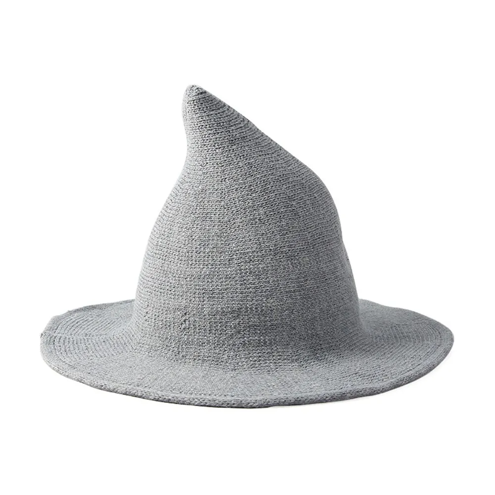 

European American Fashion Autumn Winter New Knitted Wool Wizard Hat Woman Funny Pointed Fisherman Basin Accessories Bonnets