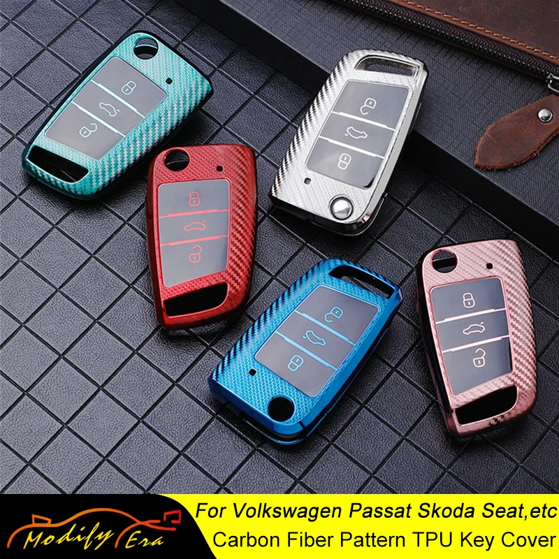 

TPU Carbon Fiber Car Key Case Cover for Volkswagen VW Polo Golf 7 MK7 Tiguan Passat for Skoda Octavia Karoq for Seat Ateca Leon