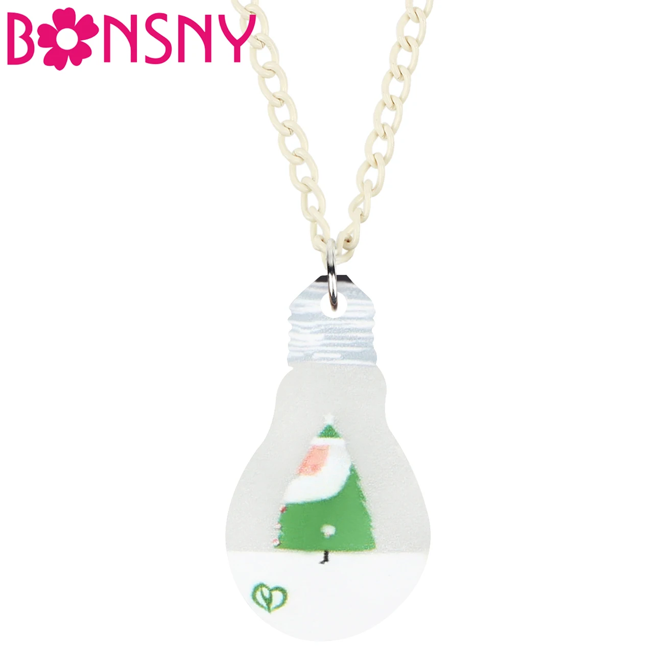 

Bonsny Acrylic Christmas Tree Bulb Santa Claus Necklace Chain Pendant Jewelry For Women Kid Teens Friends Party Gifts Decoration