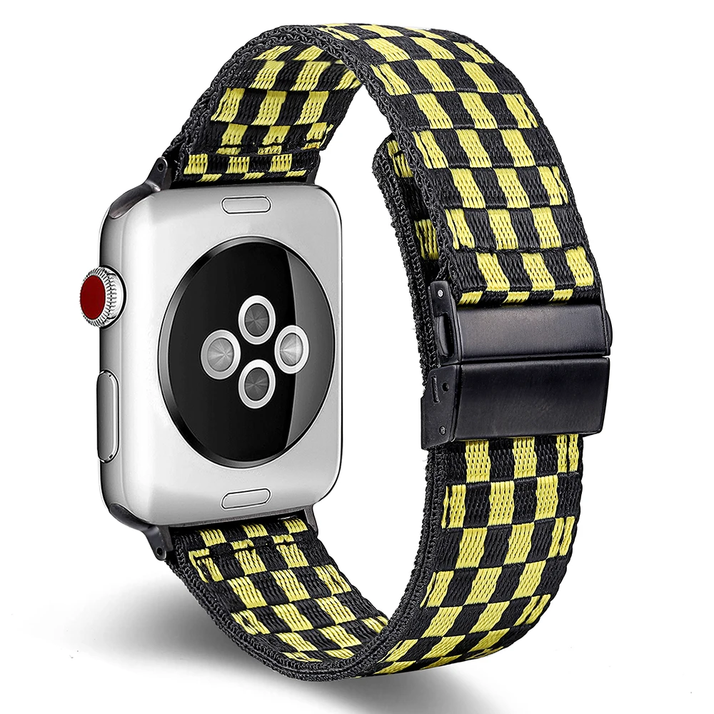 Ремешок нейлоновый для Apple Watch 6 черный белый желтый серия 5/4/3/2/1 40/44 мм 38/42