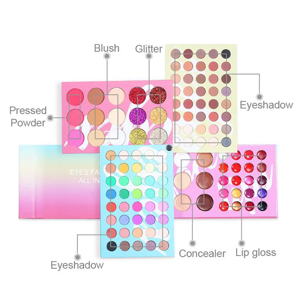 

121 Colors Makeup Palette 4 In1 Board Makeup Set Highly Pigmented Eye Shadow Powder Blush LipGloss Easy To Blend Makeup Palette