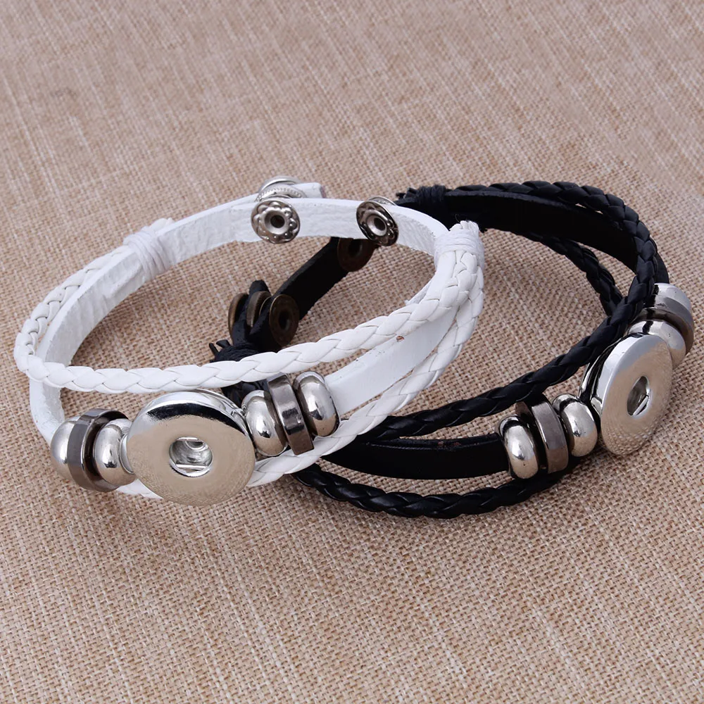 Лидер продаж браслет с застежкой кнопкой плетеный кожаный и браслеты 18 мм для