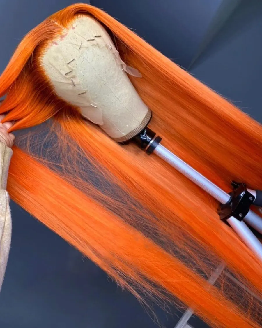 

Парики апельсиновый имбирный цвет 13x4 на сетке спереди, волнистые прямые волнистые человеческие волосы, парики для женщин, 180% плотность, пар...