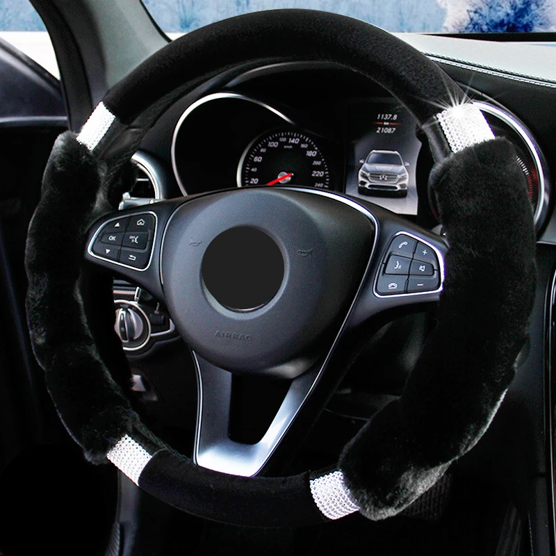 Зимний теплый чехол рулевого колеса автомобиля Rex Rabbit Hair для руля Funda Volante Coche