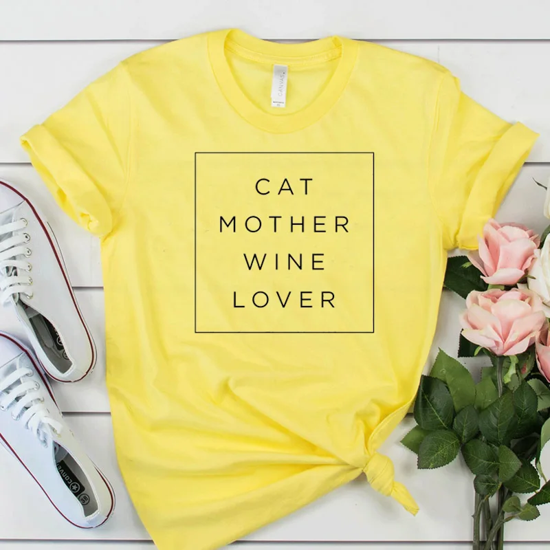 Женская футболка с принтом кошки матери вина любовника Забавный принт