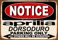 notice aprilia dorsoduro parking metal tin sign poster wall plaque